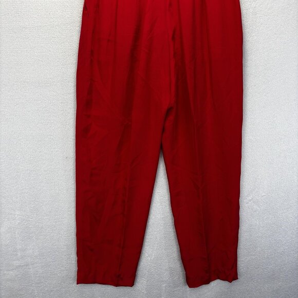 Vintage 90s 100% Silk Pleated Pants Womens 10 Red High Rise Christmas Holiday - Picture 16 of 16
